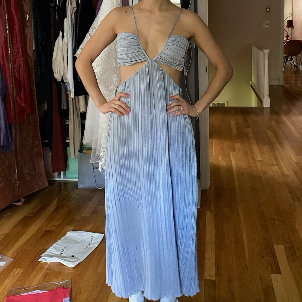 Elegant Blue Pleated Cut Out Dress Zara